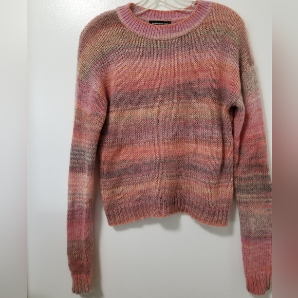 Something Navy Pink Striped Sweater Crew Neck Wool Blend Size Medium - Picture 4 of 12